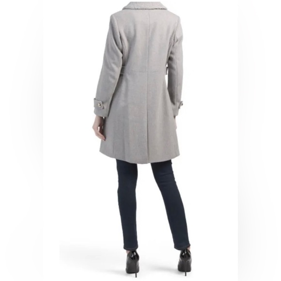 KATE SPADE New York | Sherpa Trimmed Wool Blend Coat - Heather Grey (L) - Picture 2 of 3